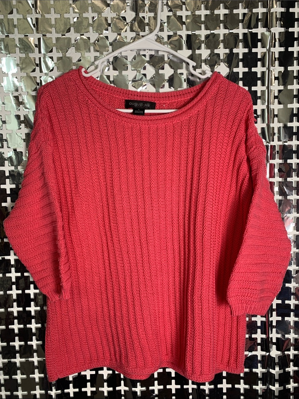 august silk Coral Ribbed Crewneck Sweater